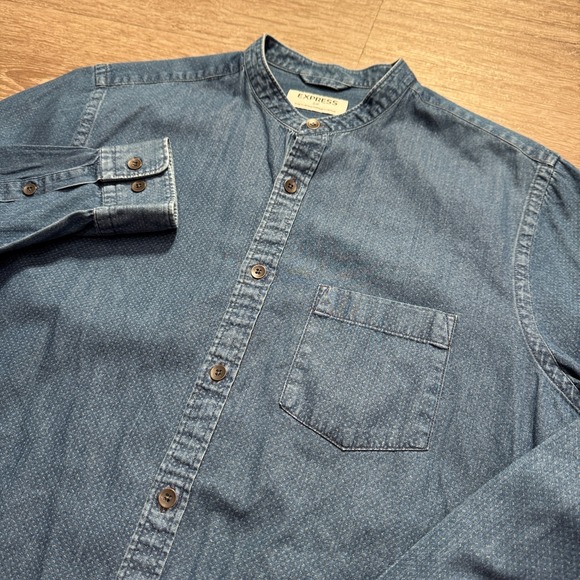 Express Other - Express Shirt Mens Small Blue Denim Chambray Long Sleeve Button Up Western Adult
